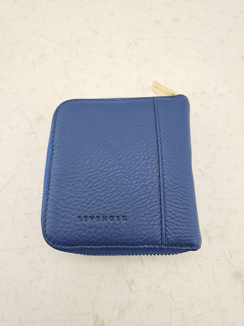 Levenger Blue Grained Leather Jewelry Case